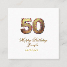 Cartão De Visita Quadrado 50th birthday add name date year gold floral bold