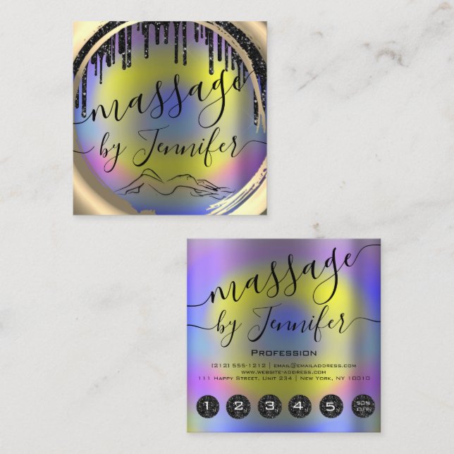 Cartão De Visita Quadrado 6 Punhos Massagem Spa Wellness Studio Dourado (Frente/Verso)