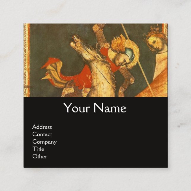Cartão De Visita Quadrado A Batalha de George santo, Dragão Monograma Negro (Frente)