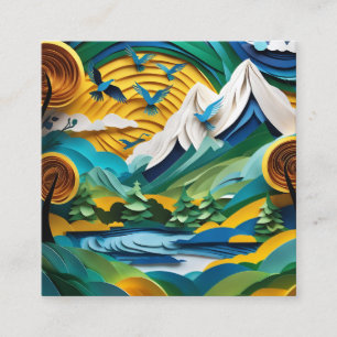 Cartão De Visita Quadrado A cena da montanha recortada de papel é bela com
