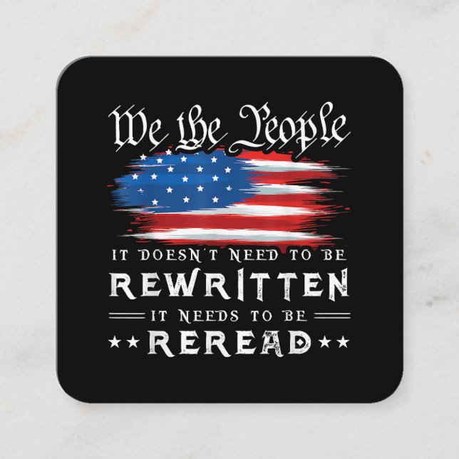 Cartão De Visita Quadrado A Constituição dos EUA sobre a bandeira dos EUA pr (Frente)