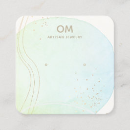 Cartão De Visita Quadrado Aba de Vídeo Estampado de Cor de Água do Ombre Azu