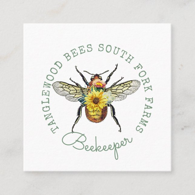 Cartão De Visita Quadrado Abelha de Mel ouro (Frente)