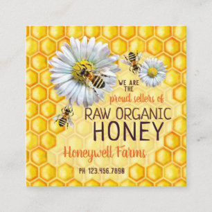 Cartão De Visita Quadrado Abelhas Apiáceas Apiárias Vendem mel Fazenda de ab