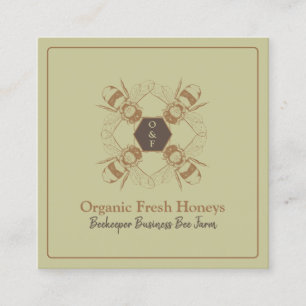 Cartão De Visita Quadrado Abelhas Beige Honeycomb Fazenda Apiary
