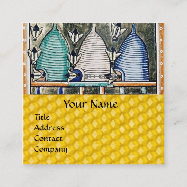 Cartão De Visita Quadrado ABELHAS DE MEL, CASAS DE ABELHA, Monograma Medieva (Frente)