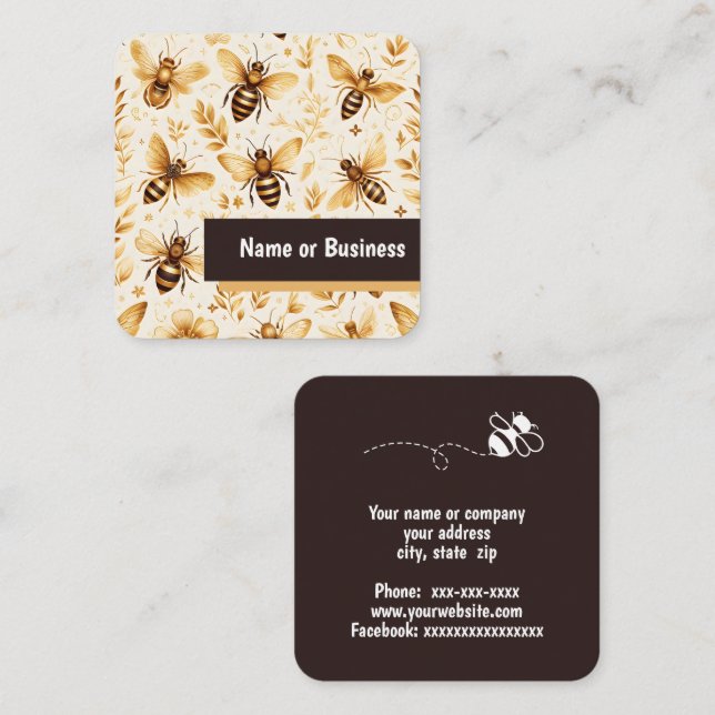 Cartão De Visita Quadrado Abelhas e folhas (Frente/Verso)