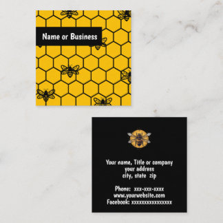 Cartão De Visita Quadrado Abelhas negras em favos de mel amarelo