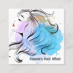 Cartão De Visita Quadrado Abertura de Cor de Água do Compromisso Hairstylist