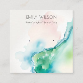 Cartão De Visita Quadrado Abstract Blue Green Blush Watercolor Agate Earring