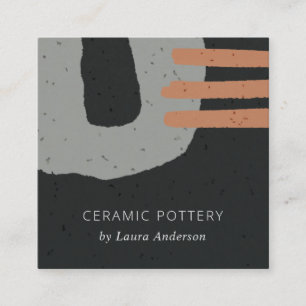 CARTÃO DE VISITA QUADRADO ABSTRACT CERAMIC TEXTURE BLACK GREY RUST SPECKLED