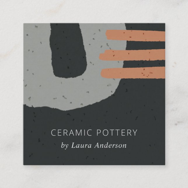 CARTÃO DE VISITA QUADRADO ABSTRACT CERAMIC TEXTURE BLACK GREY RUST SPECKLED (Frente)