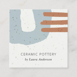 CARTÃO DE VISITA QUADRADO ABSTRACT CERAMIC TEXTURE BLUE GREY RUST SPECKLED