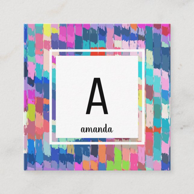 Cartão De Visita Quadrado Abstrato acrílico - Modelo de Traços de Pincel de  (Frente)