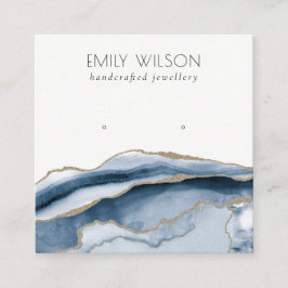 Cartão De Visita Quadrado Abstrato Agate Marinho  - Tela azul Dourada do ret