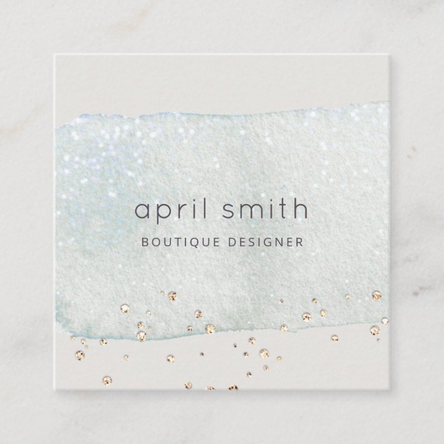 Cartão De Visita Quadrado Abstrato Aqua Azul Pincel Azul Escória Lítida (Frente)