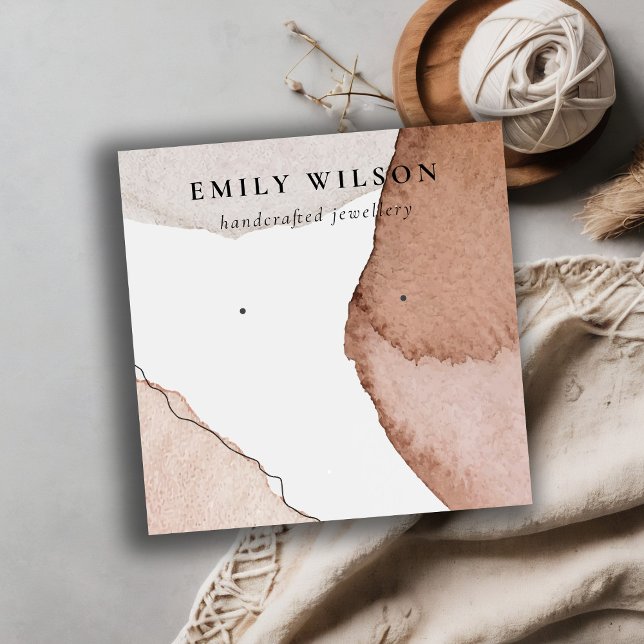 Cartão De Visita Quadrado Abstrato Beige Brown Watercolor Display (Criador carregado)