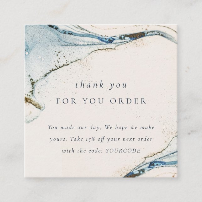 Cartão De Visita Quadrado Abstrato Blue Dourado Beachy Obrigado Pelo Seu Ped (Frente)