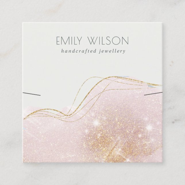 Cartão De Visita Quadrado Abstrato Blush Dourado Brilhante Brilhante Tela Br (Frente)