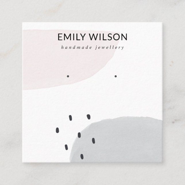 CARTÃO DE VISITA QUADRADO ABSTRATO BLUSH DUSKY CINZA STUD EARRAND (EXIBIÇÃO  (Frente)