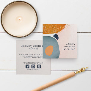 Cartão De Visita Quadrado Abstrato Blush Pink Terra Cotta Marinho Mídia Soc