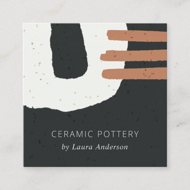 CARTÃO DE VISITA QUADRADO ABSTRATO CERAMIC TEXTURE BLACK WHITE RUST ESPECKED (Frente)