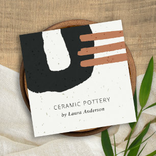 CARTÃO DE VISITA QUADRADO ABSTRATO CERAMIC TEXTURE CHIC BLACK RUST ESPECKED
