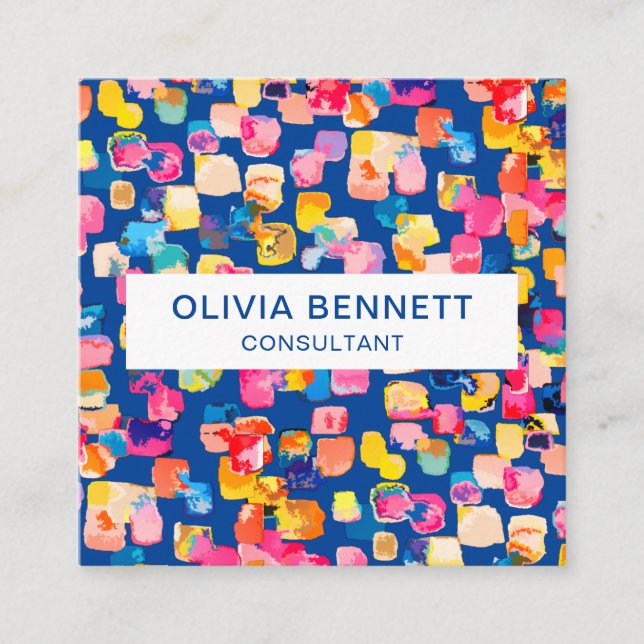 Cartão De Visita Quadrado Abstrato Colorida Brilhante (Frente)