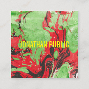 Cartão De Visita Quadrado Abstrato de Arte Vermelha e Verde Moderna Modelo E