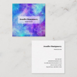 Cartão De Visita Quadrado Abstrato de Espaço de Galáxia Roxo e Azul