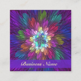 Cartão De Visita Quadrado Abstrato de Flor Psicodélica Colorida Arte Fractal