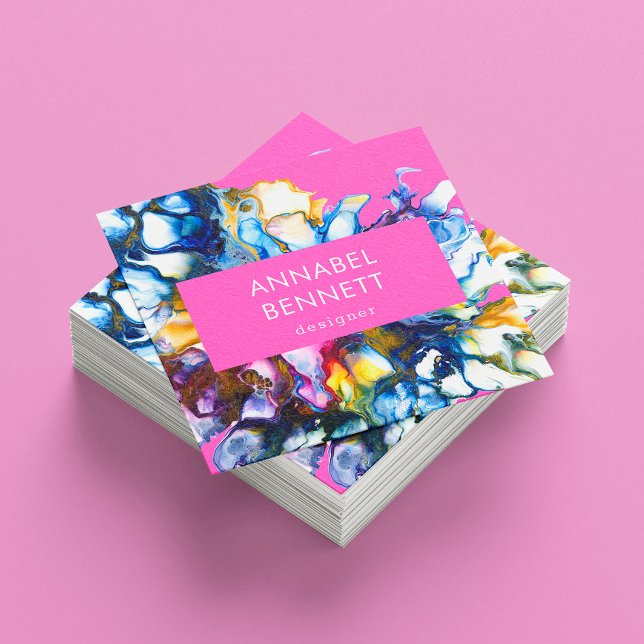 Cartão De Visita Quadrado abstrato de na moda cor-de-rosa (Criador carregado)