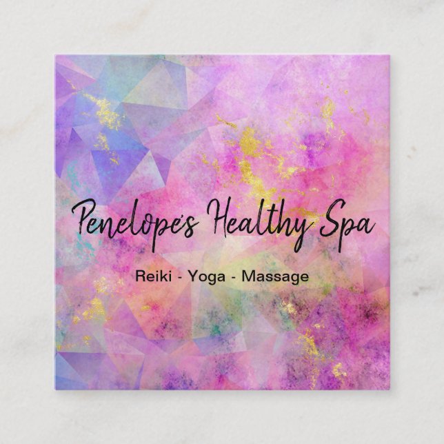 Cartão De Visita Quadrado Abstrato Dourado rosa azul púrpura (Frente)