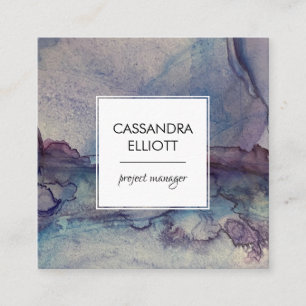 Cartão De Visita Quadrado Abstrato Dusty Tinta Azul Roxa de Álcool Arte Lí