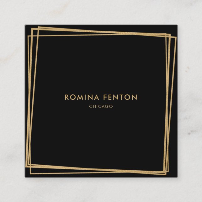 Cartão De Visita Quadrado Abstrato Gold Foil Frames Moderno Professional (Frente)