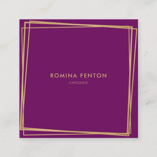 Cartão De Visita Quadrado Abstrato Gold Foil Frames Moderno Professional (Frente)