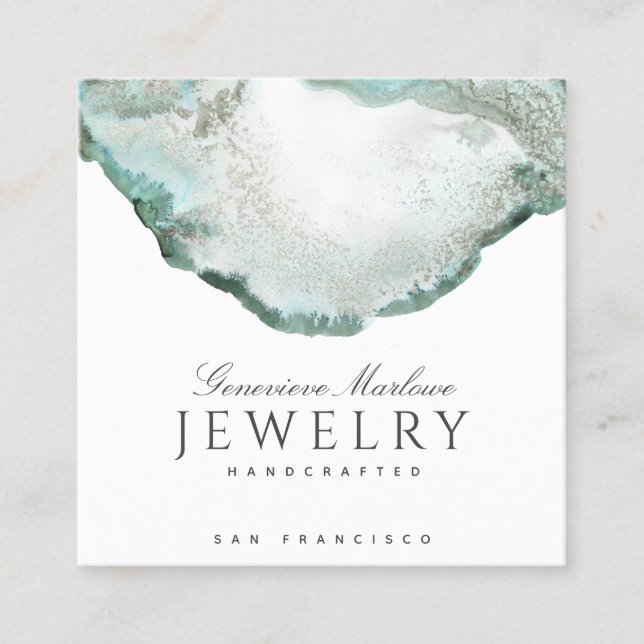 Cartão De Visita Quadrado Abstrato Green Agate Jewelry Designer (Frente)