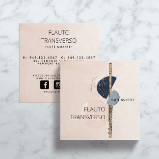 Cartão De Visita Quadrado Abstrato moderno Flute Group Blush & Marinho Socia