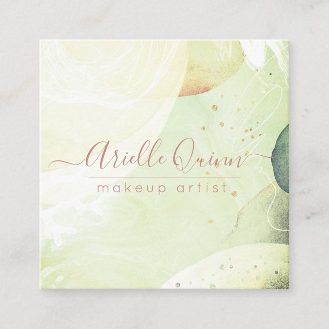 Cartão De Visita Quadrado Abstrato Moderno Forma Verde de Mola Terrestre (Frente)