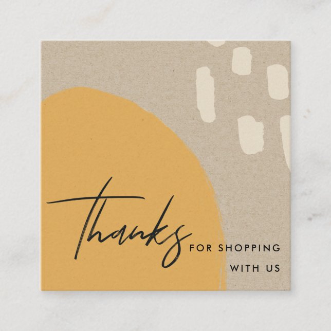 CARTÃO DE VISITA QUADRADO ABSTRATO ORANGE RUST KRAFT SCANDI OBRIGADO COM O L (Frente)