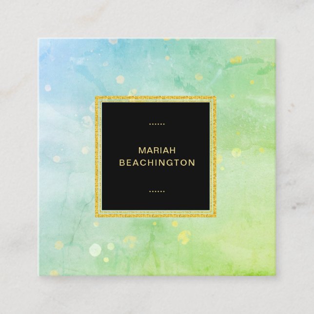 Cartão De Visita Quadrado Abstrato Pastel do verde limão dos azul-céu de (Frente)