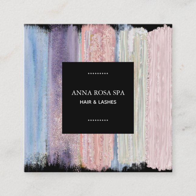 Cartão De Visita Quadrado *~* Abstrato Pincel Lixeira Dourada Lixeira (Frente)