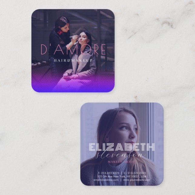 Cartão De Visita Quadrado Abstrato profissional 2 Fotografias rosa e roxo (Frente/Verso)