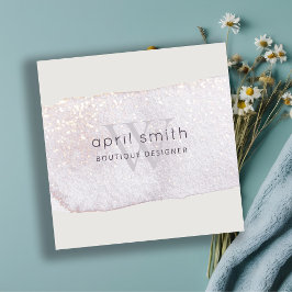 Cartão De Visita Quadrado Abstrato Purple Lilac Brush Stoke Monograma Brilha