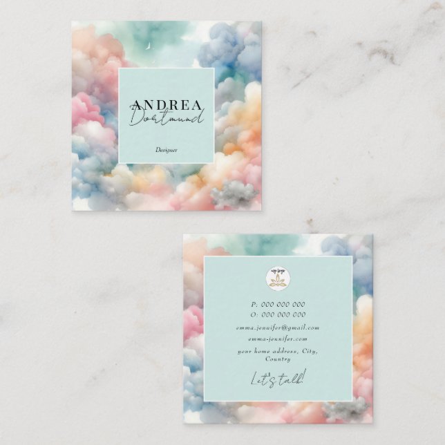 Cartão De Visita Quadrado Abstrato púrpura de cor aquosa moderna (Frente/Verso)