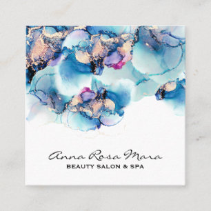 Cartão De Visita Quadrado *~* Abstrato Turquoise Teal Dourado Gilmmy