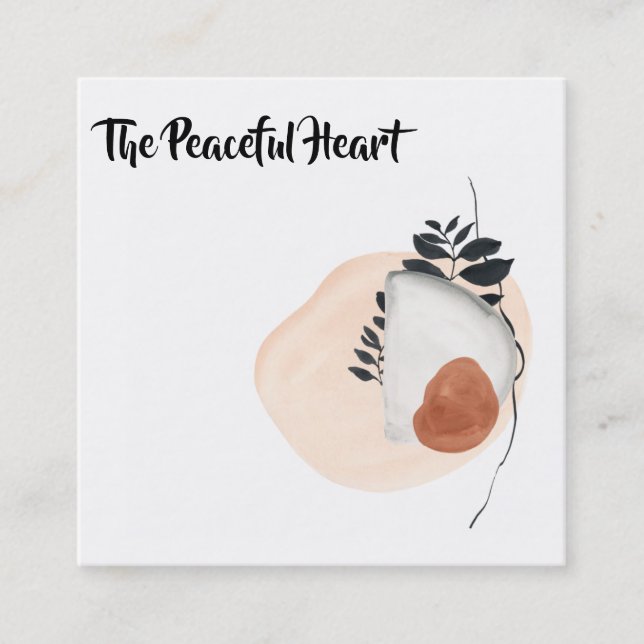 Cartão De Visita Quadrado *~* Abstrato Wabi Sabi Tinta Mínima AR27 Simples (Frente)