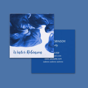 Cartão De Visita Quadrado Abstrato watercolor azul quadrado branco