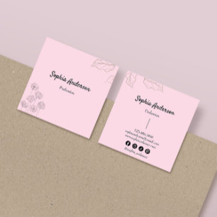 Cartão De Visita Quadrado Acentos Florais Minimalistas Elegantes