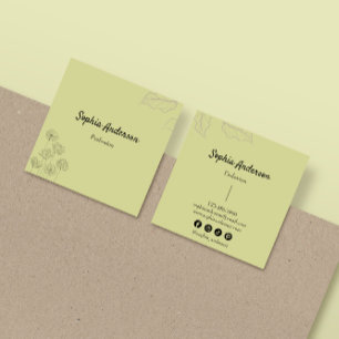 Cartão De Visita Quadrado Acentos Florais Minimalistas Elegantes
